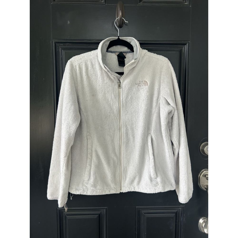 The North Face Osito Fleece Jacket Womens Medium White Full Zip Fuzzy Plush FLAW